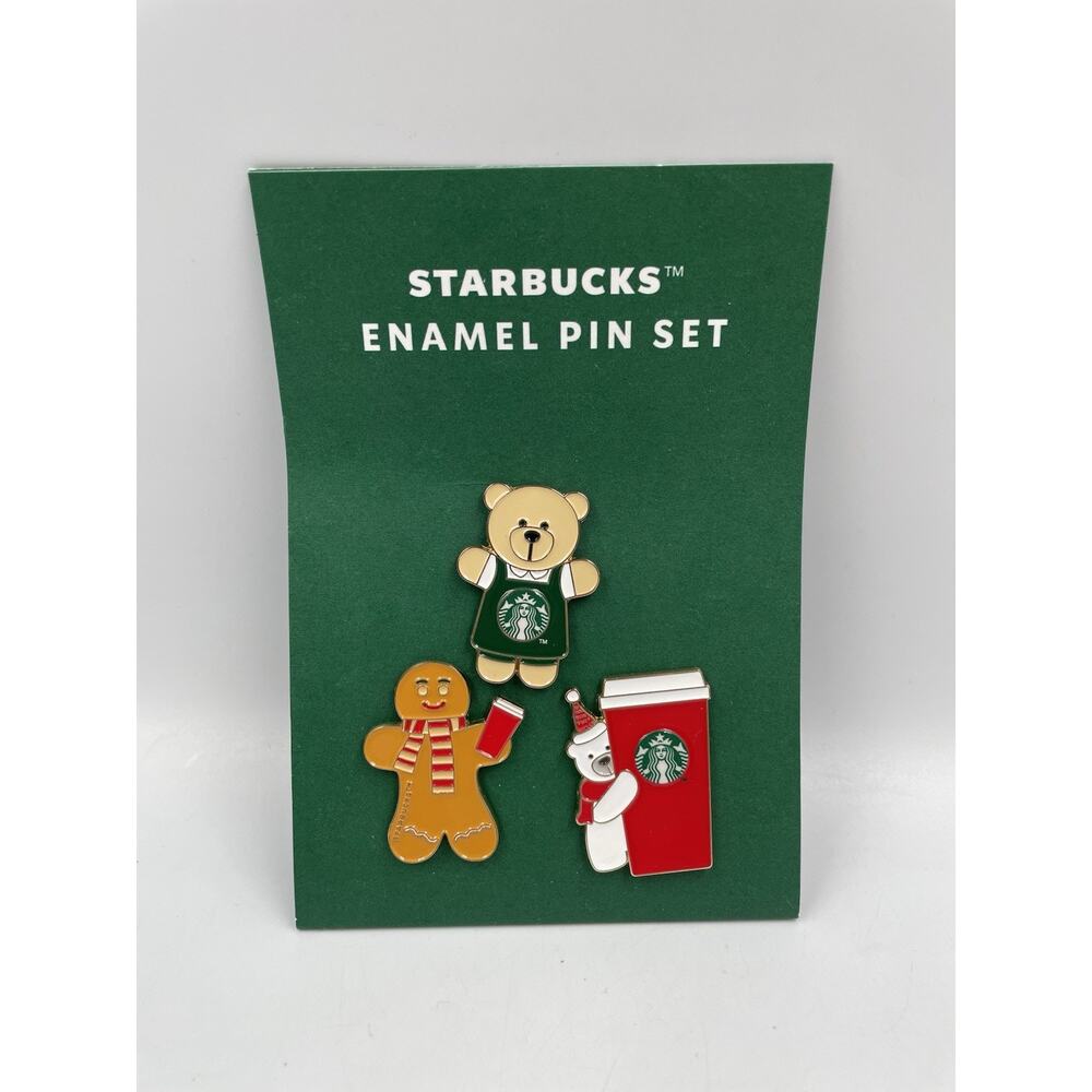 Starbucks 2025 Holiday Enamel 3 Pin Set Bearista, Gingerbread & Polar Bear HTF!